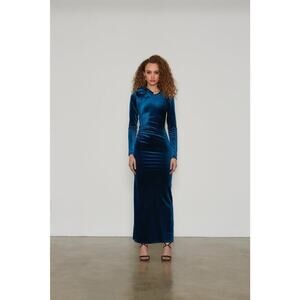 NWD Delfi Collective Ayda Velvet Holiday Long Dress Size S Blue/Green 1B453